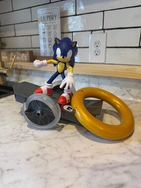 Sonic the Hedgehog Figure with Gold Ring and Wheeled Base